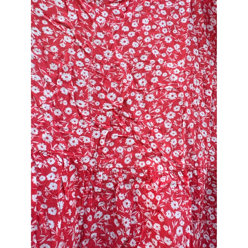 Womens Red Ditsy Floral V-Neck Flutter Sleeve Babydoll Mini Dress Casual Summer - Picture 2 of 4